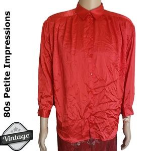 NWT Vtg Petite Impressions Red Blouse Sz 14P